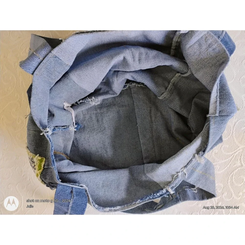Denim Oversized Tote Bag Patchwork Applique Shoulder Bag Reclaimed Boho Artisana